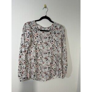 DE COLLECTION Floral Contrast Stitching Pullover Round Neck Long Sleeve Blouse S